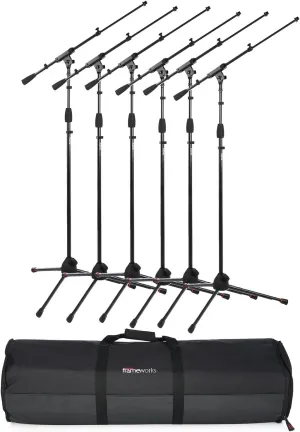 Gator Frameworks GFW-MIC-2020 6-Pack Tripod Microphone Stands with Telescoping Boom & Padded Carry Bag | Durable, Adjustable & Portable Mic Stand Set