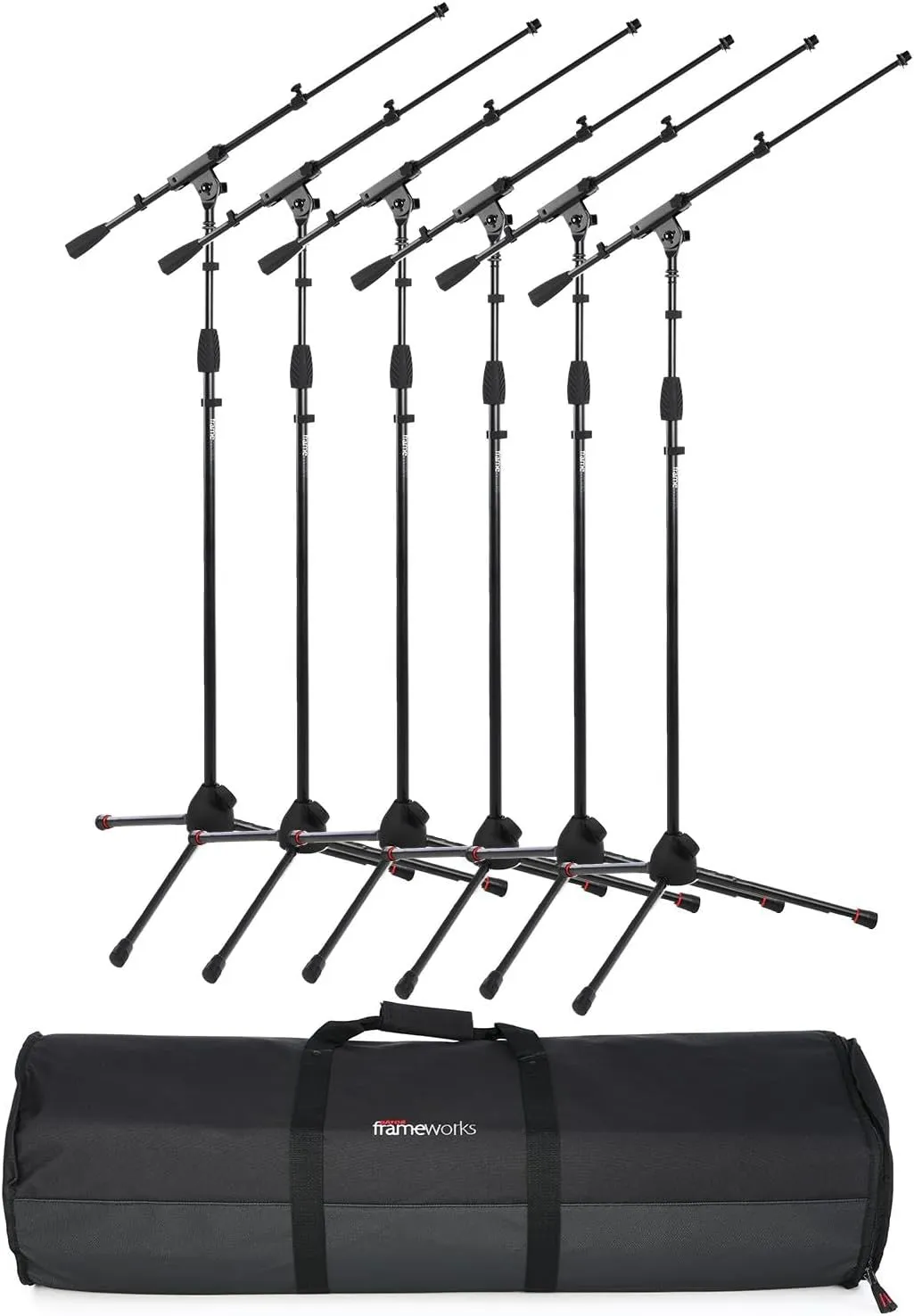 Gator Frameworks GFW-MIC-2020 6-Pack Tripod Microphone Stands with Telescoping Boom & Padded Carry Bag | Durable, Adjustable & Portable Mic Stand Set