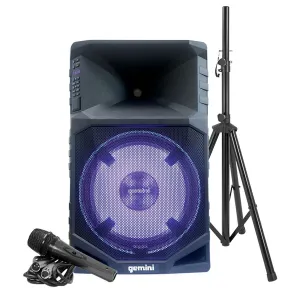 Gemini GSW-T1500PK 15" Battery Powered Bluetooth Speaker   Stand   Mic