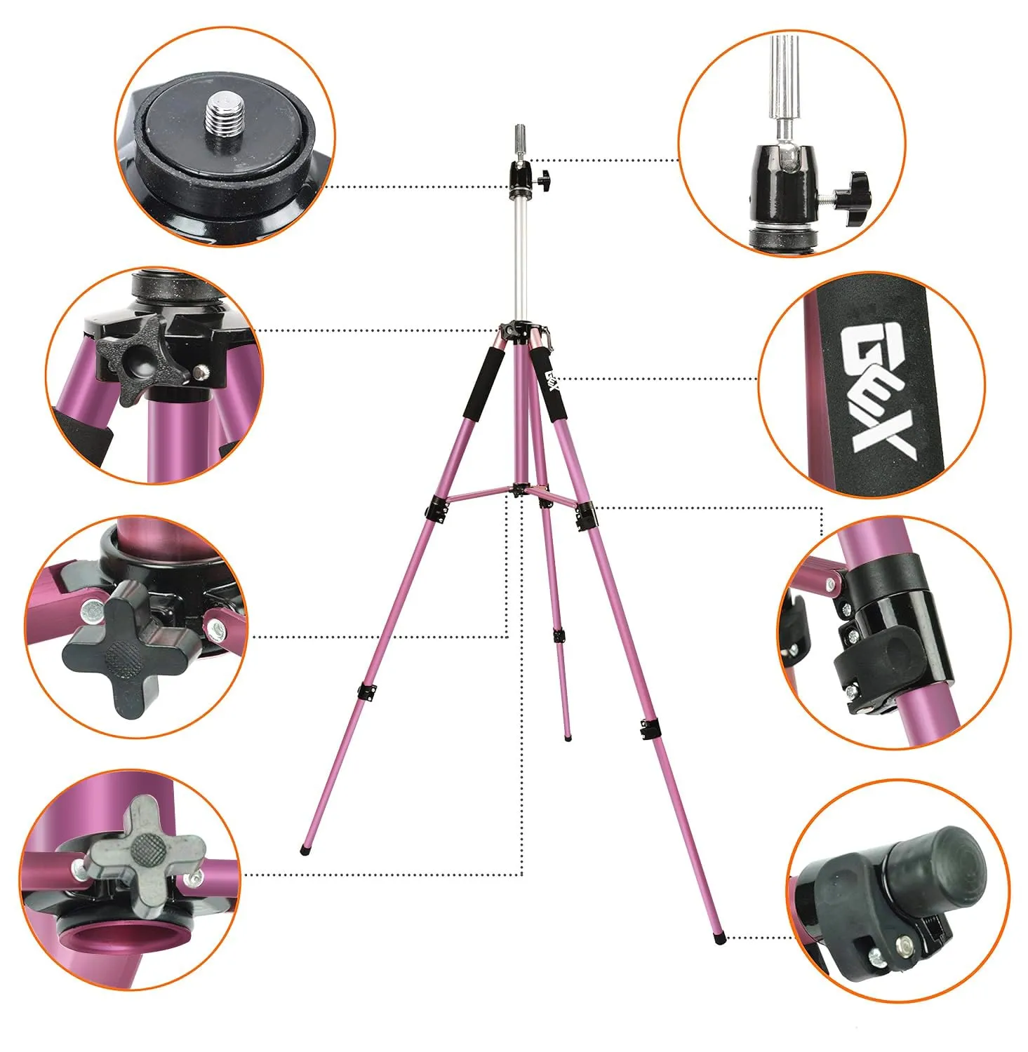 GEXWORLDWIDE GEX 63" Heavy Duty Mannequin Tripod Stand for Wig Cosmetology Training Practice Doll Manikin Head Tripod Wig Stand With Travel Bag (Rosy)