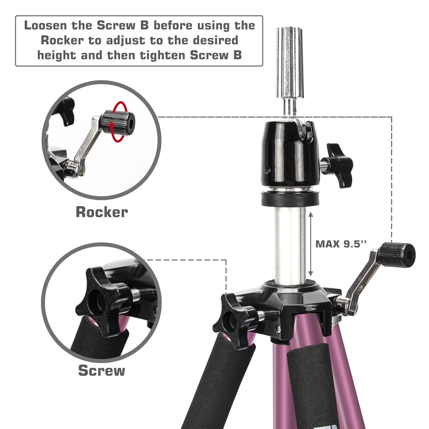 GEXWORLDWIDE GEX 63" Heavy Duty Mannequin Tripod Stand for Wig Cosmetology Training Practice Doll Manikin Head Tripod Wig Stand With Travel Bag (Rosy)
