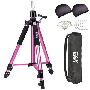 GEXWORLDWIDE GEX 63" Heavy Duty Mannequin Tripod Stand for Wig Cosmetology Training Practice Doll Manikin Head Tripod Wig Stand With Travel Bag (Rosy)