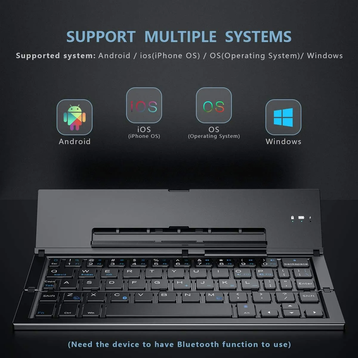Geyes Foldable Bluetooth Keyboard Portable Folding Wireless Keyboard with Portable Pocket Size, Aluminum Alloy Housing for iPhone,iPad, Tablet,Laptops and Smartphones (Black)