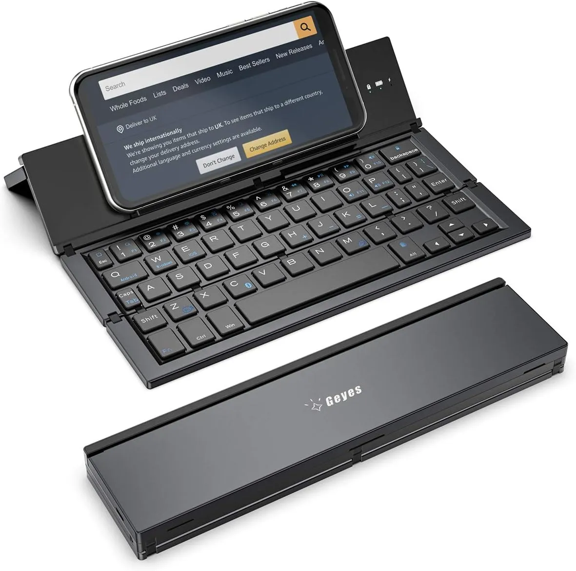 Geyes Foldable Bluetooth Keyboard Portable Folding Wireless Keyboard with Portable Pocket Size, Aluminum Alloy Housing for iPhone,iPad, Tablet,Laptops and Smartphones (Black)