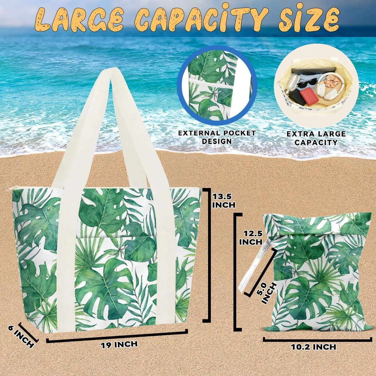 gfuhlre Beach Bag Wet Bag Waterproof Sandproof Women Beach Tote for Friends Travel Gifts with Wet Compartment for Pool Gym
