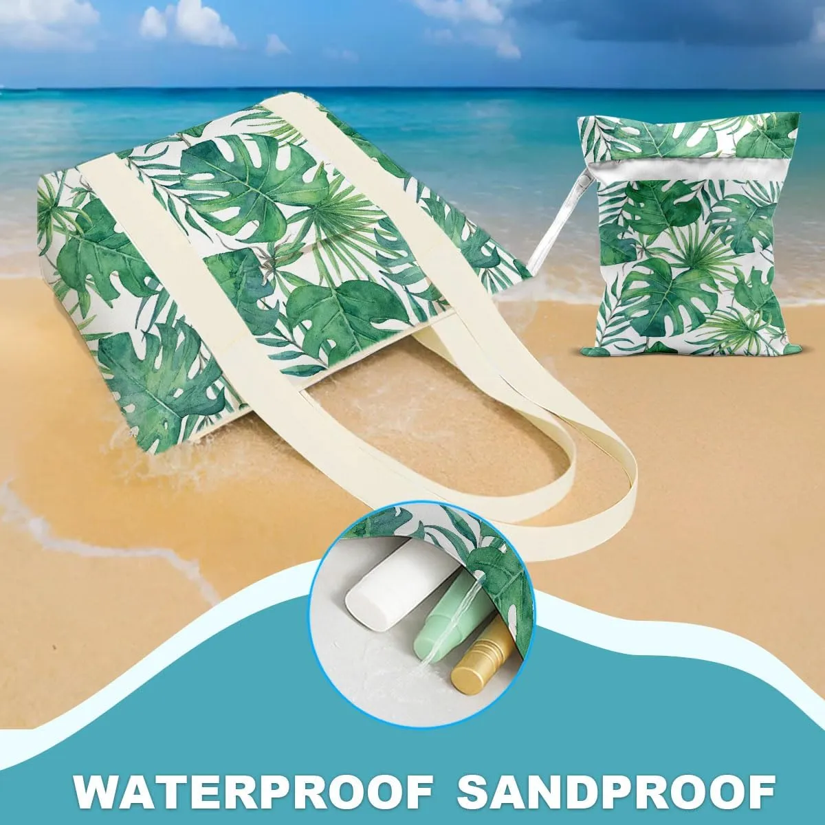 gfuhlre Beach Bag Wet Bag Waterproof Sandproof Women Beach Tote for Friends Travel Gifts with Wet Compartment for Pool Gym