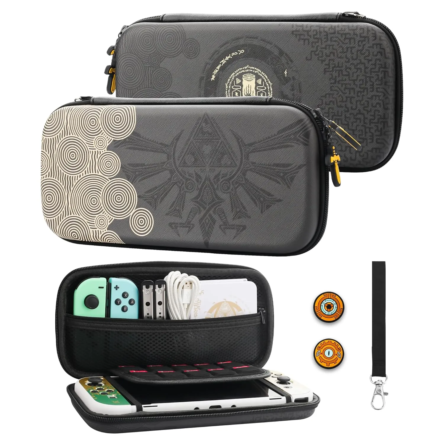 GLDRAM Theme for Zelda Carrying Case Compatible with Nintendo Switch & OLED, Portable Switch Accessories with Protective Travel Bag, 2 Thumb Grip Caps & Hand Strap for Tears of the Kingdom