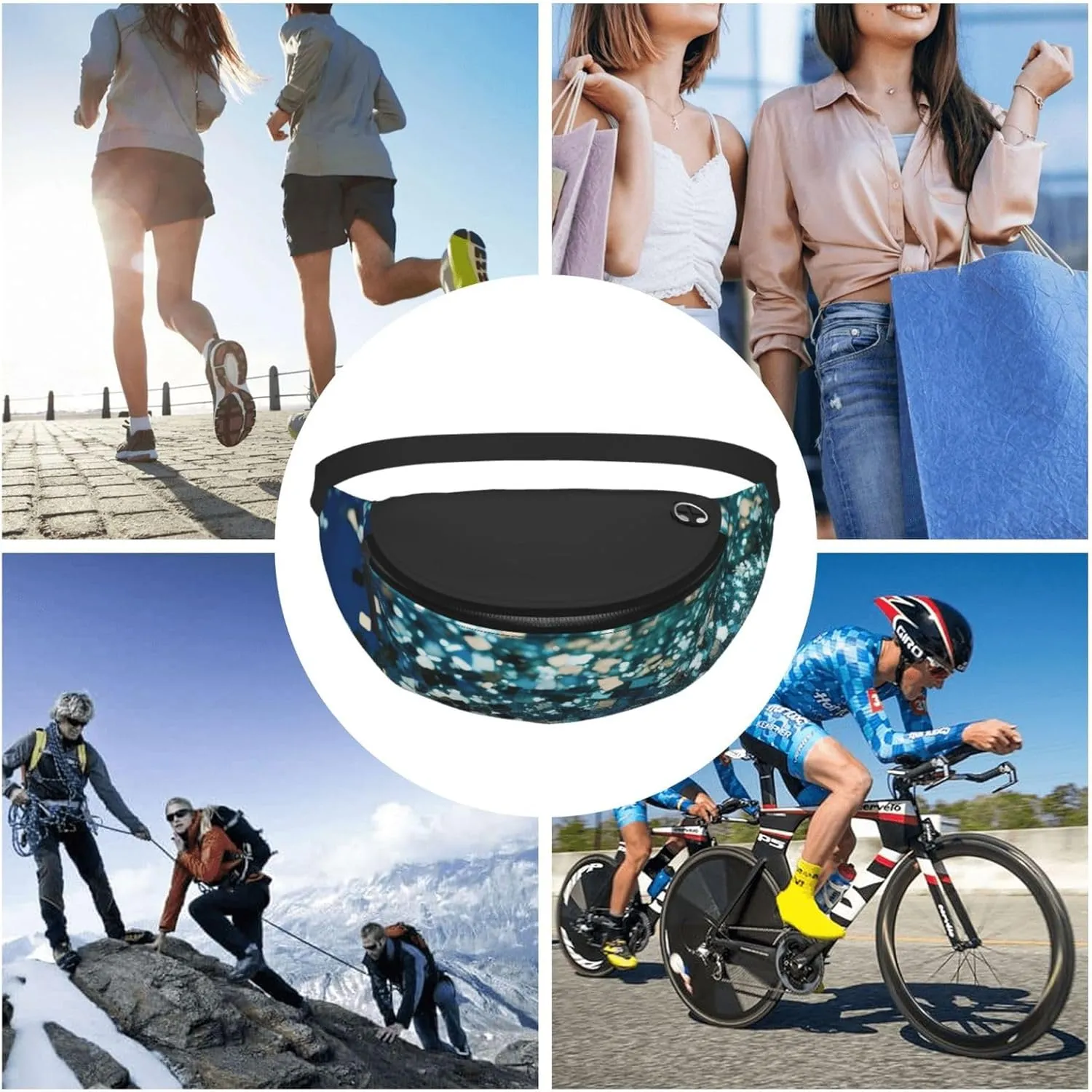 Glittered blue background Fanny Pack for Man Women Waist Bag Adjustable Belt Casual Chest Bag Bum Bags for Travel Sports Running Hiking Waist Packs