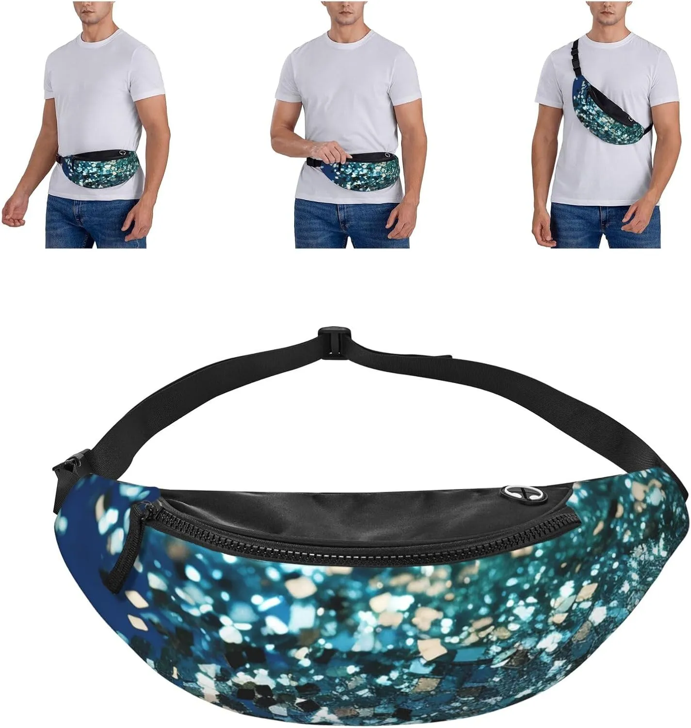 Glittered blue background Fanny Pack for Man Women Waist Bag Adjustable Belt Casual Chest Bag Bum Bags for Travel Sports Running Hiking Waist Packs