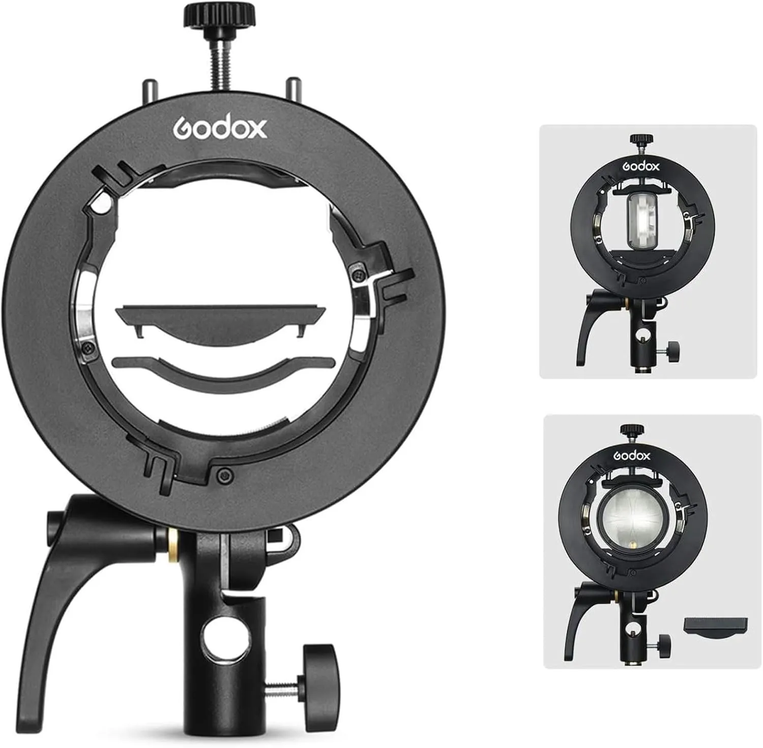 Godox S2 Speedlite Bracket for Bowens Mount, S-Type Holder Updated Version for Godox AD200Pro AD200 V1 V860II V860III V850II TT685II TT600 TT520II TT350 Speedlite Flash, Snoot Softbox with USB Light