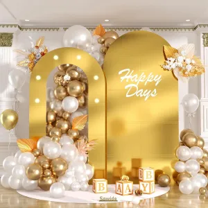 Gold Arch Backdrop Stand with Lights, Foam Board Balloon Arch Background Stand Frame for Kids Men Boys Birthday Wedding Baby Shower Engagement Graduation Backdrop Party Decorations(Indoor)