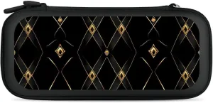 Golden Abstract Black Geometry Hard Shell Travel Case with Rope 15 Game Card Pockets Compatible with Switch Protective