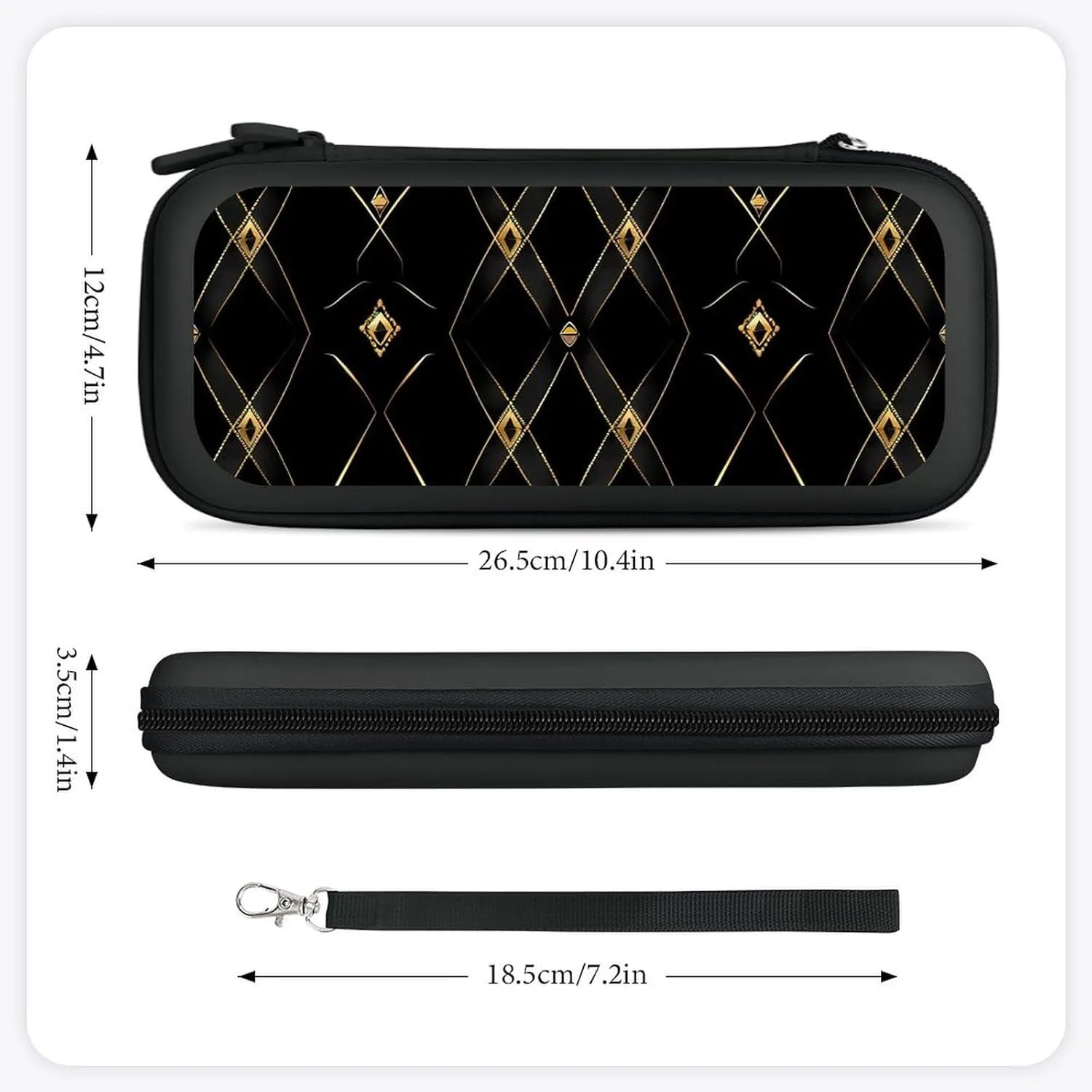 Golden Abstract Black Geometry Hard Shell Travel Case with Rope 15 Game Card Pockets Compatible with Switch Protective
