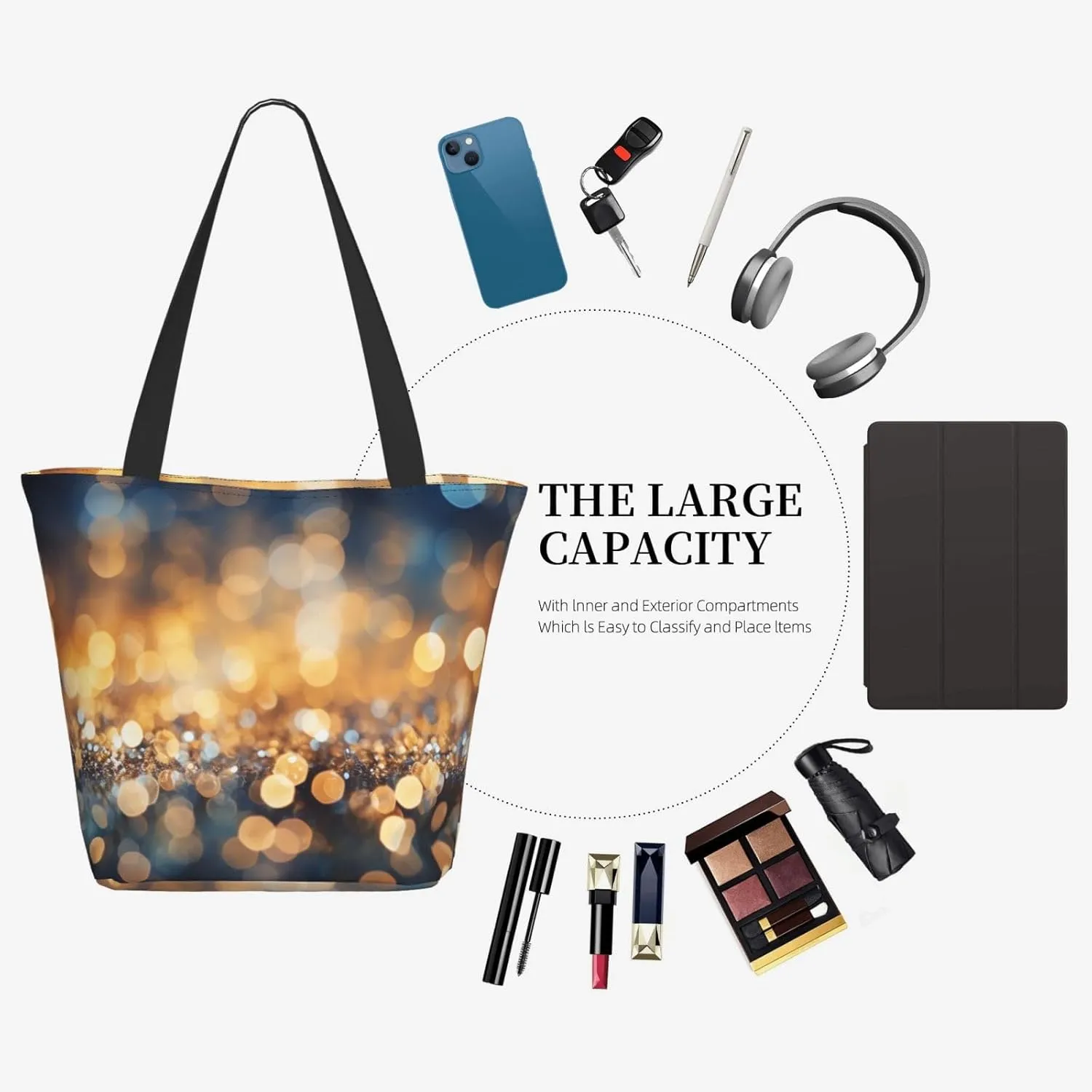 Golden Light Sphere Women'S Multi-Faceted Shopping Bag, Lightweight, Large Capacity, Very Suitable For Daily Use