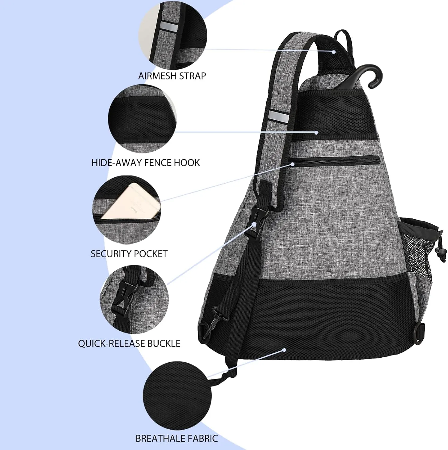Goloni Pickleball Bag for Women,Mens Pickle ball Backpack,Lightweight Sling Bag with Fence Hook,Large Capacity,Safety Pocket