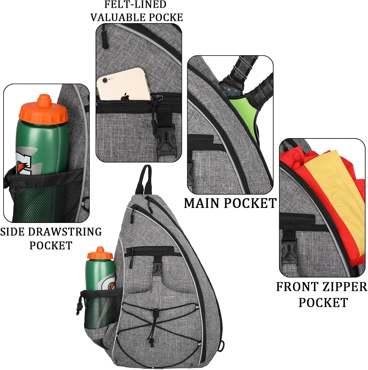 Goloni Pickleball Bag for Women,Mens Pickle ball Backpack,Lightweight Sling Bag with Fence Hook,Large Capacity,Safety Pocket