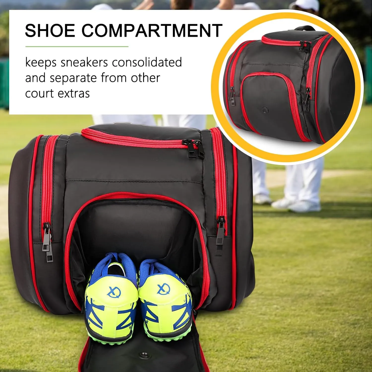 Goloni Pickleball Bag Padel Racket Backpack Large Capacity for Men Women Separate Waterproof Shoes Compartment Pickleball Accessories - Include Fence Hook & Thermal Insulated Pockets