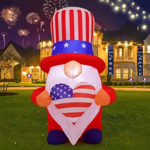 GOOSH 5 FT 4th of July Inflatables Outdoor Decorations, Patriotic Independence Day Blow Up Inflatables Gnome Decor with LED Lights for Holiday Celebration Party Yard Garden Lawn