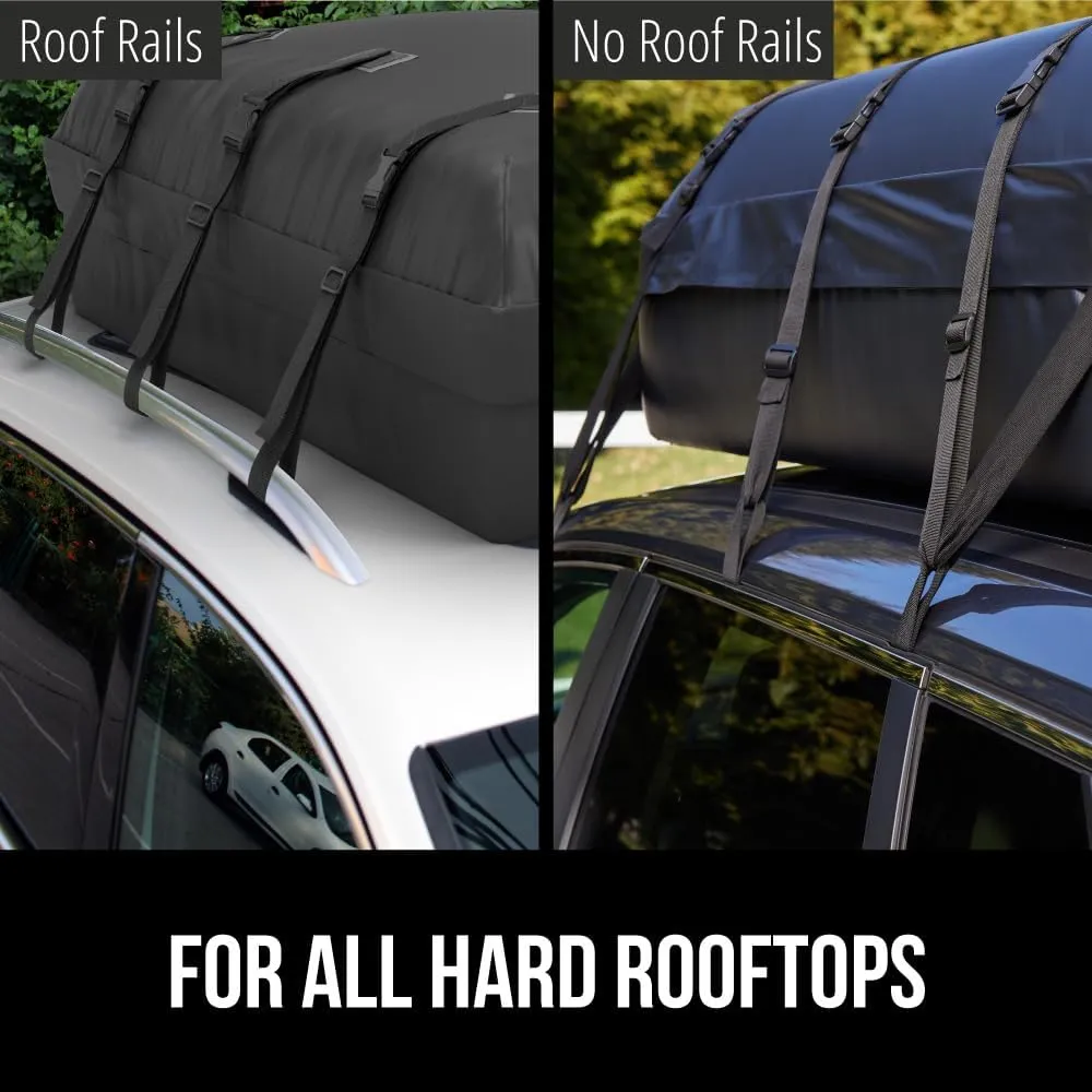 GORILLA GRIP Waterproof Car Roof Bag with Stay in Place Grip Dots and Buckles, UV Protected Soft Shell Rooftop Cargo Carrier, Tear Resistant Luggage Box Top Rack SUV Vehicle Storage 20 Cubic FT Blue