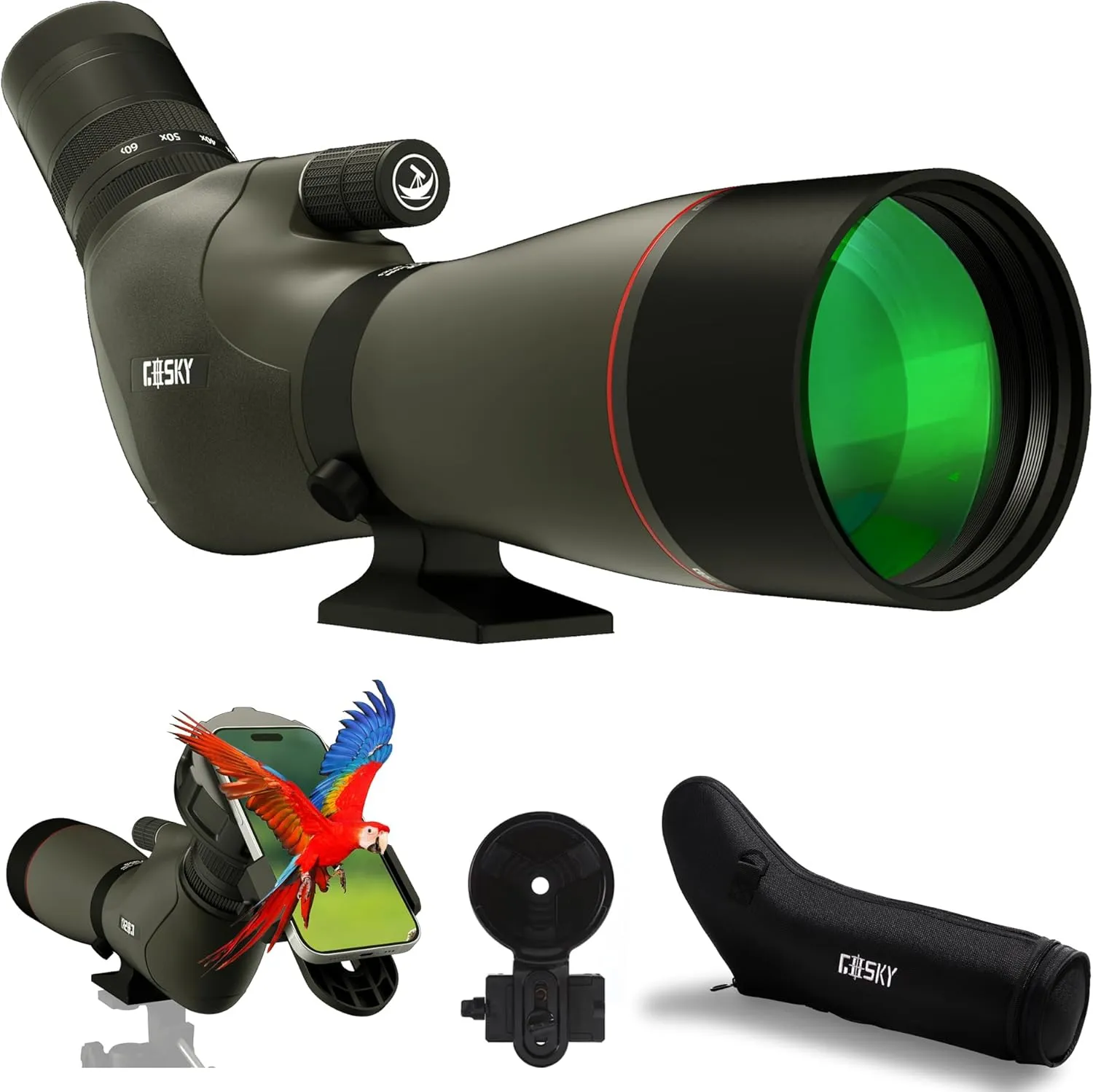 Gosky 20-60x80 Spotting Scope with Phone Adapter, Dual Focusing Waterproof Spotting Scopes for Target Shooting Bird Watching Hunting Wildlife Safari Viewing, BAK4 FMC Spotter Scope with Carrying Case