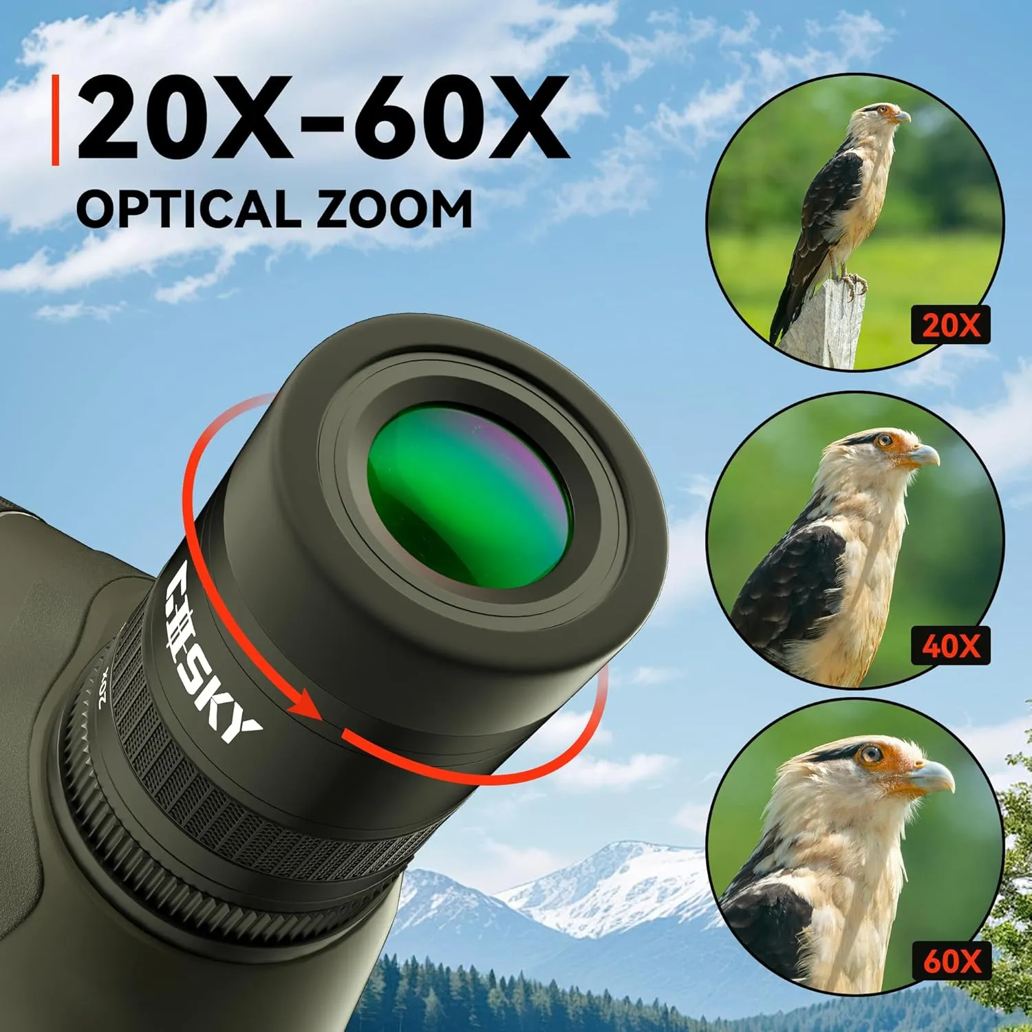 Gosky 20-60x80 Spotting Scope with Phone Adapter, Dual Focusing Waterproof Spotting Scopes for Target Shooting Bird Watching Hunting Wildlife Safari Viewing, BAK4 FMC Spotter Scope with Carrying Case