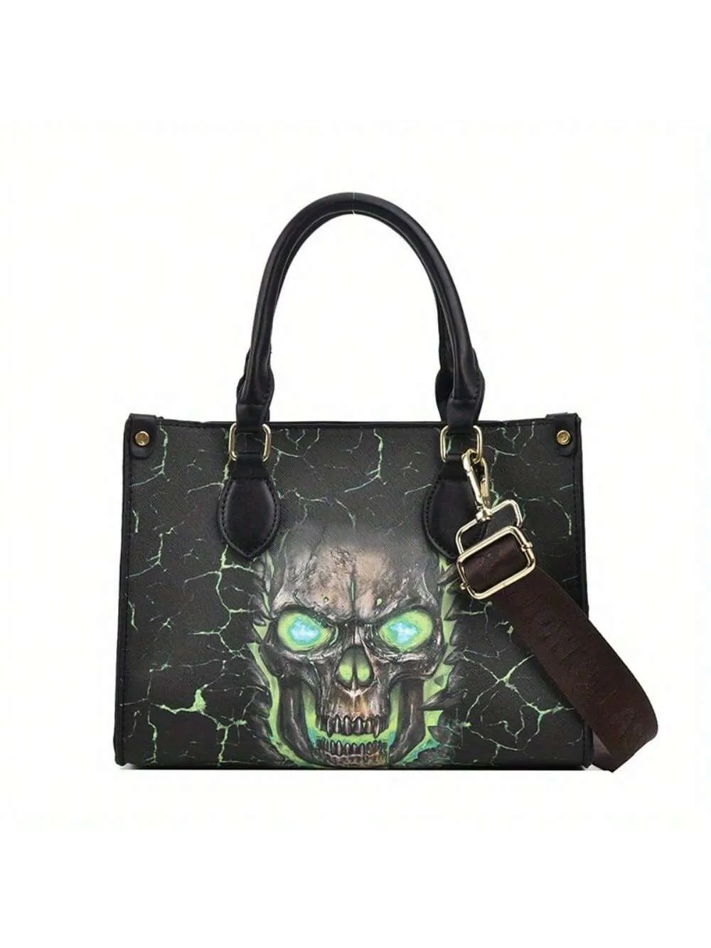 Gothic Skull Print Halloween Tote Bag - Stylish & Spacious Shoulder Bag with Zipper Closure