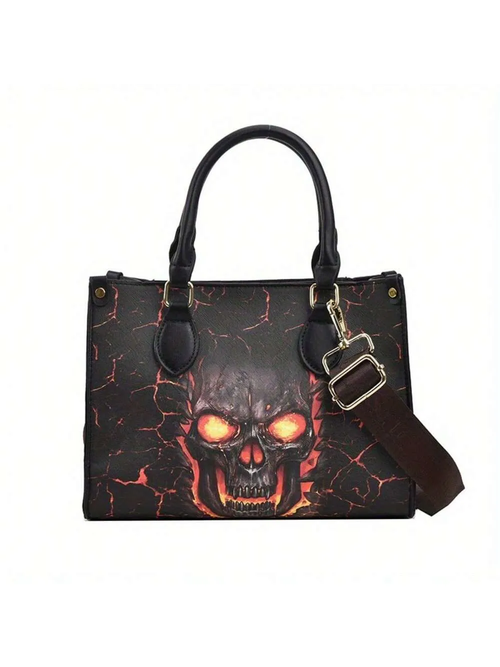 Gothic Skull Print Halloween Tote Bag - Stylish & Spacious Shoulder Bag with Zipper Closure