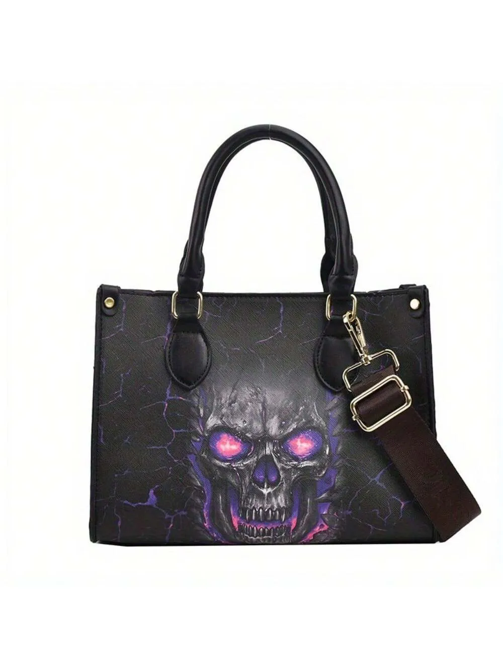 Gothic Skull Print Halloween Tote Bag - Stylish & Spacious Shoulder Bag with Zipper Closure