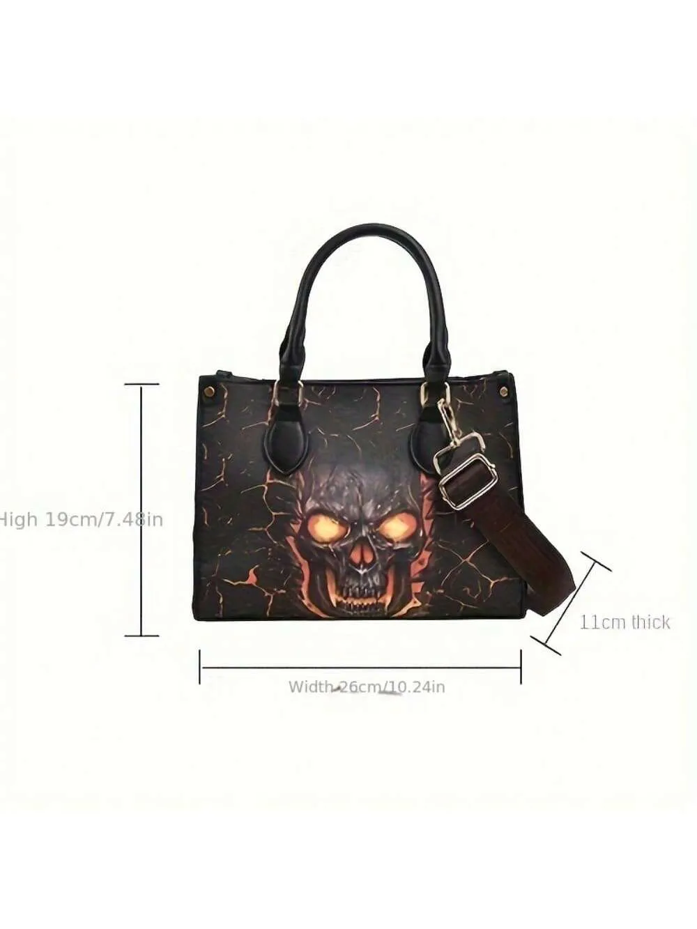 Gothic Skull Print Halloween Tote Bag - Stylish & Spacious Shoulder Bag with Zipper Closure