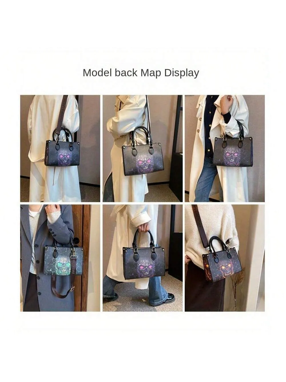 Gothic Skull Print Halloween Tote Bag - Stylish & Spacious Shoulder Bag with Zipper Closure