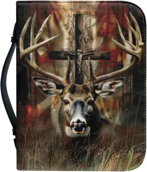 Gothic Style Deer and Cross Bible Case for Men Portable Handbag Bookmark with Handle and Smooth Zipper for Bible Study Commuter Pray Activity Business Briefcase Bible Bag for Friends