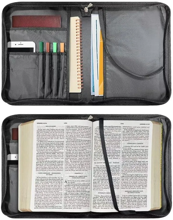 Gothic Style Deer and Cross Bible Case for Men Portable Handbag Bookmark with Handle and Smooth Zipper for Bible Study Commuter Pray Activity Business Briefcase Bible Bag for Friends