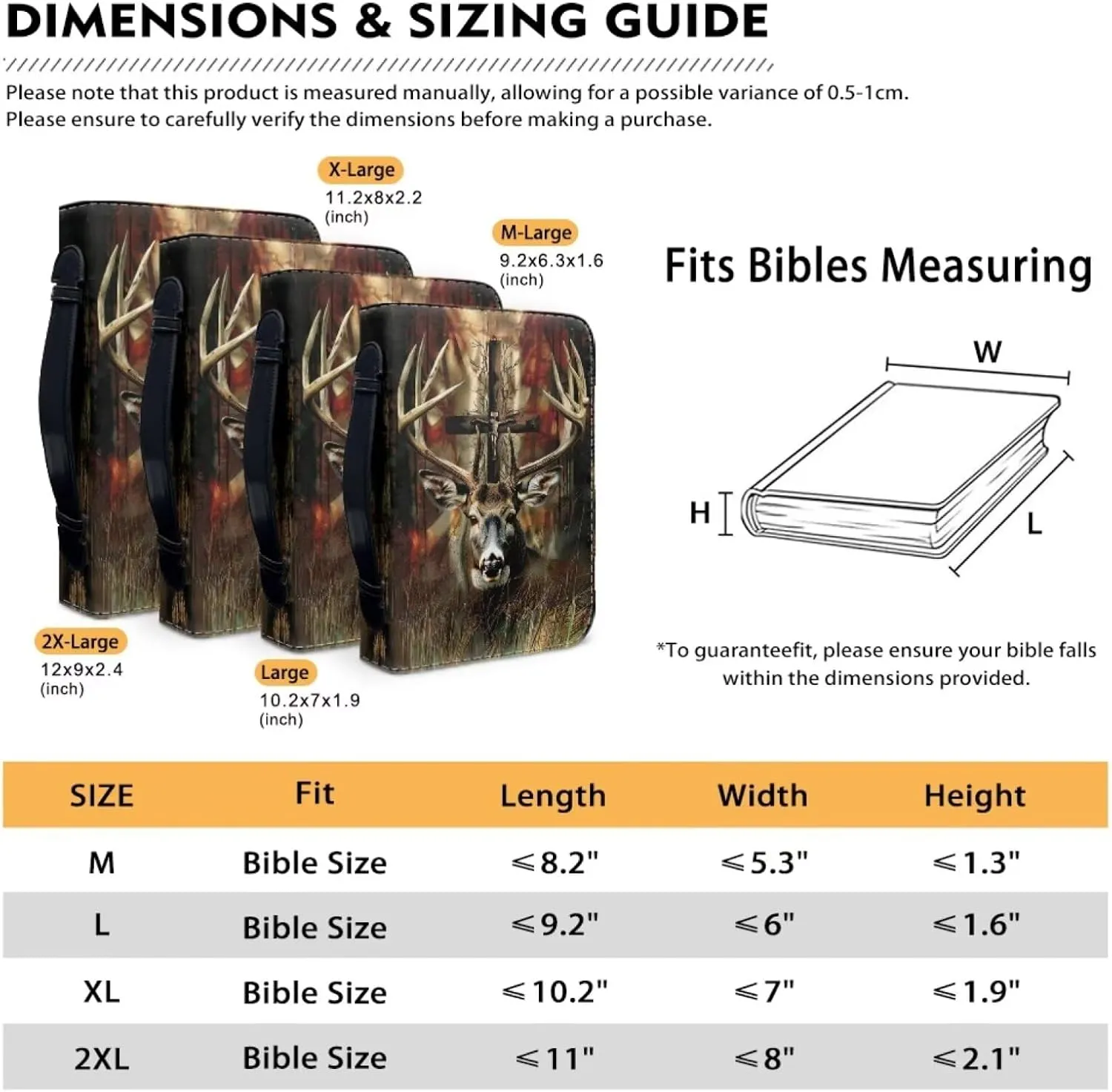 Gothic Style Deer and Cross Bible Case for Men Portable Handbag Bookmark with Handle and Smooth Zipper for Bible Study Commuter Pray Activity Business Briefcase Bible Bag for Friends