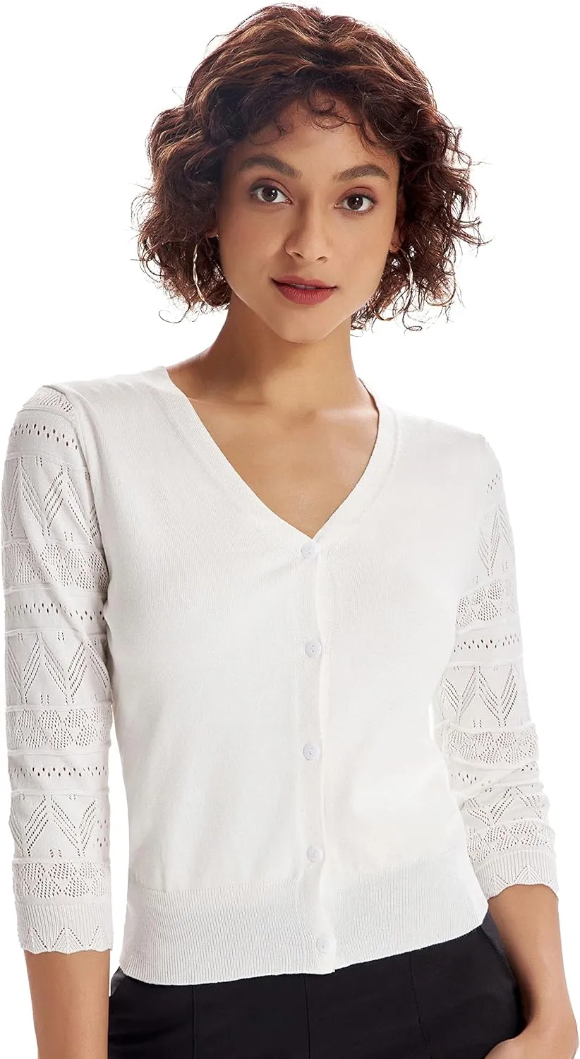 GRACE KARIN Women's Cardigans Shrugs for Dresses 3/4 Sleeve Cardigan V Neck Button Down Sweater Lightweight