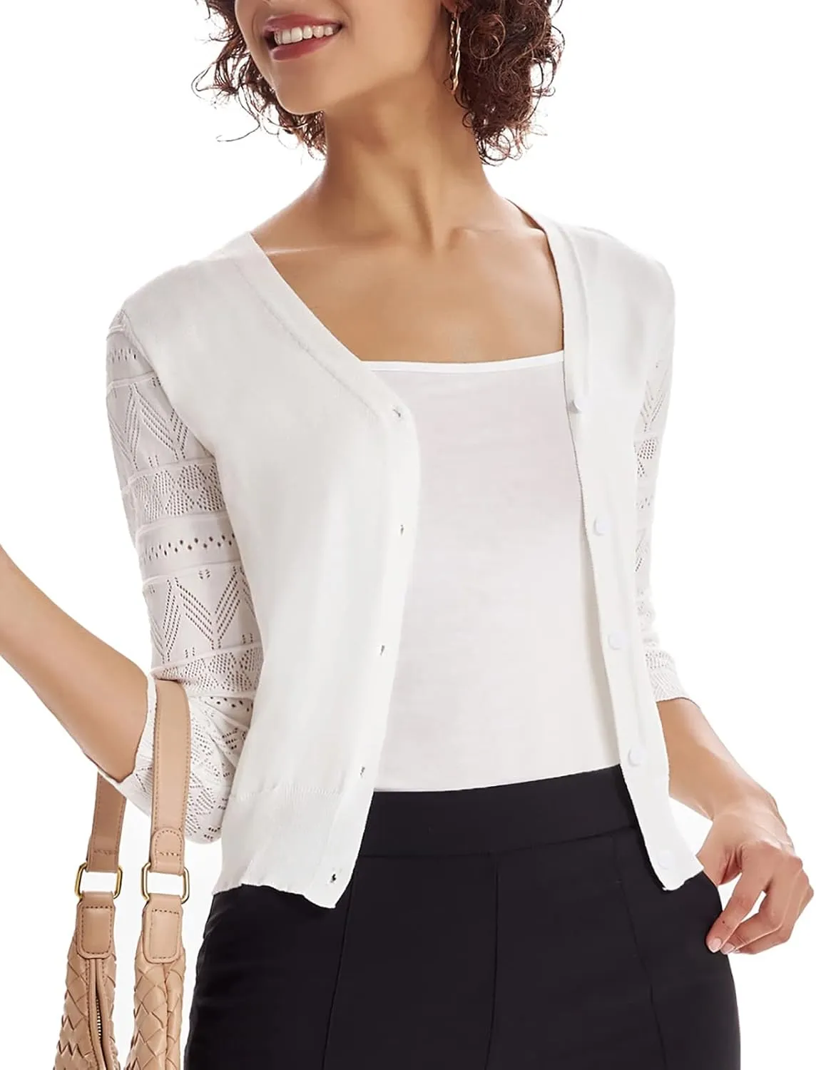 GRACE KARIN Women's Cardigans Shrugs for Dresses 3/4 Sleeve Cardigan V Neck Button Down Sweater Lightweight