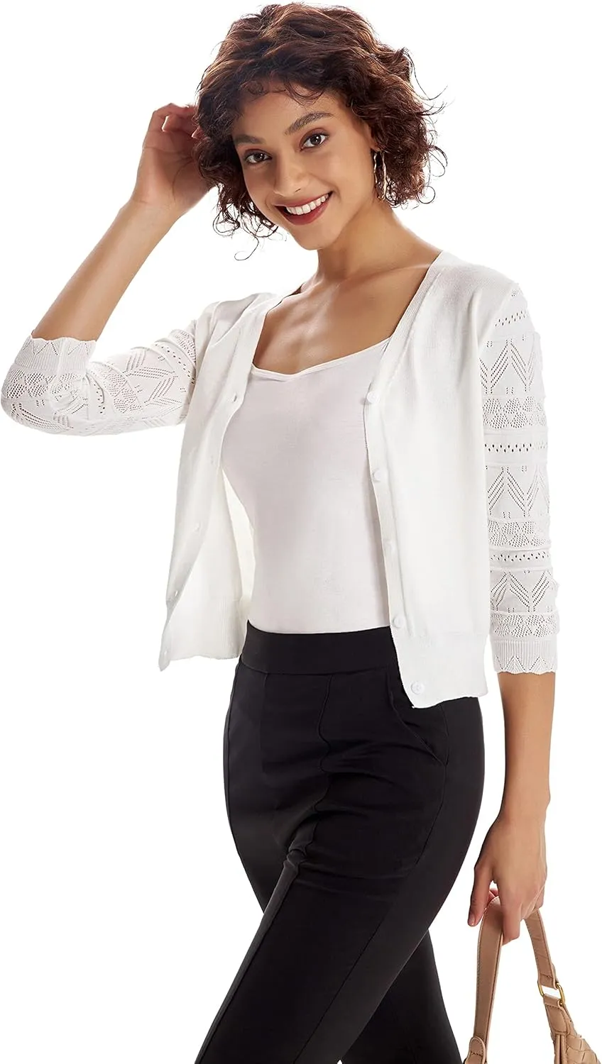 GRACE KARIN Women's Cardigans Shrugs for Dresses 3/4 Sleeve Cardigan V Neck Button Down Sweater Lightweight