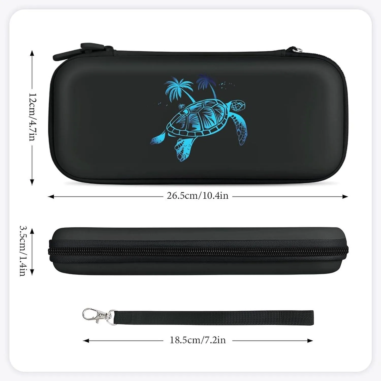 Gradie Sea Turtle with Palm Trees Hard Shell Travel Case with Rope 15 Game Card Pockets Compatible with Switch Protective