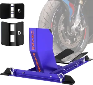 GRAND PITSTOP Universal Wheel Chock for Crusier, Sports & Dirt Bikes, Heavy Duty 4000 lbs load capacity Motorcycle Stand for Trailer Completely Adjustable Detachable Foldable Wheel Chock Blue