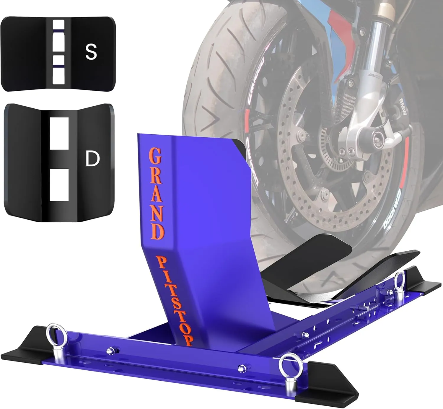 GRAND PITSTOP Universal Wheel Chock for Crusier, Sports & Dirt Bikes, Heavy Duty 4000 lbs load capacity Motorcycle Stand for Trailer Completely Adjustable Detachable Foldable Wheel Chock Blue