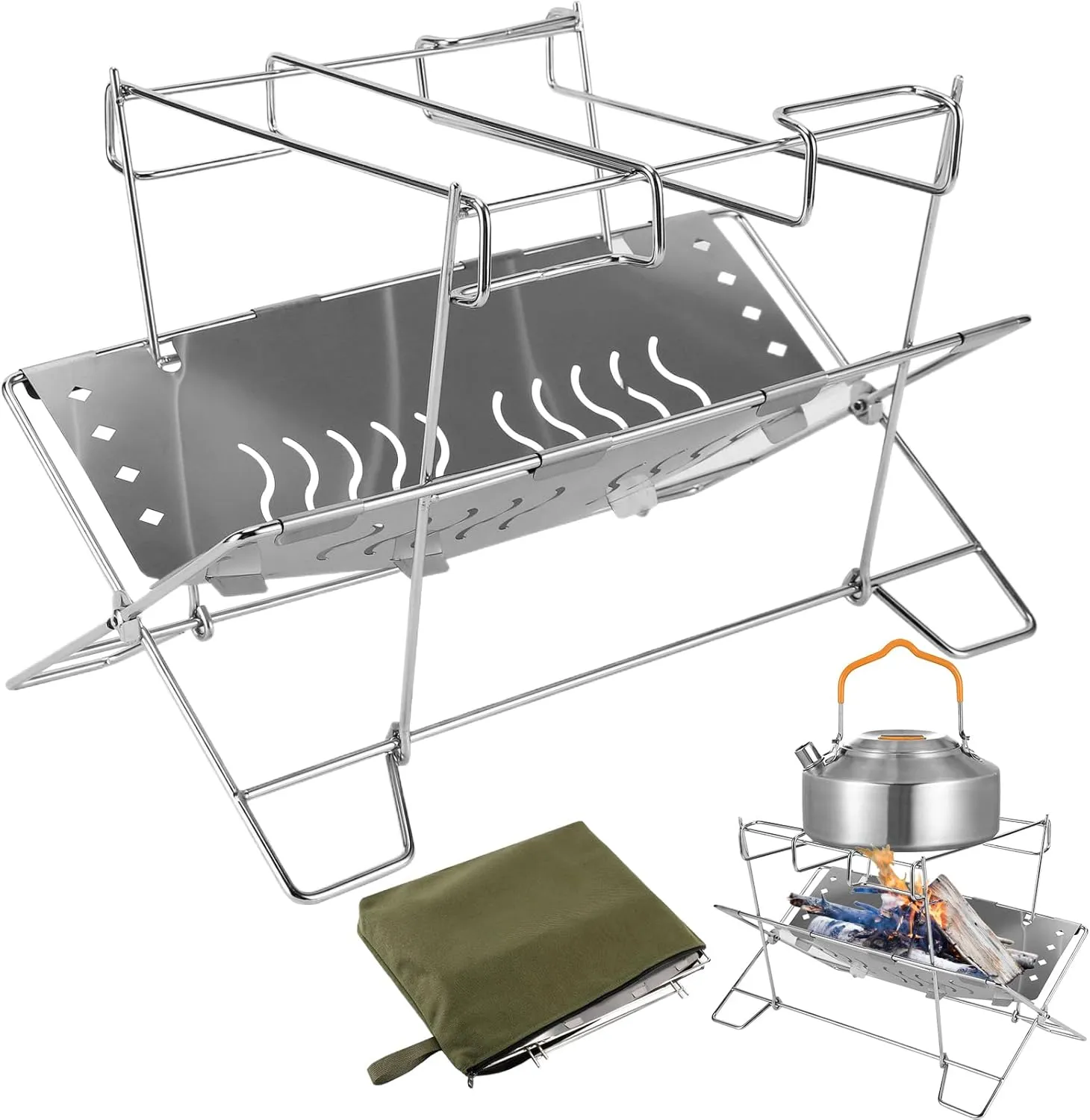 Grill Rack for Outdoor,Stainless Steel Foldable Campfire Rack | Grilling Supplies, Campfire Organizer Stand for Patio Camping Backyard Barbecue Activities