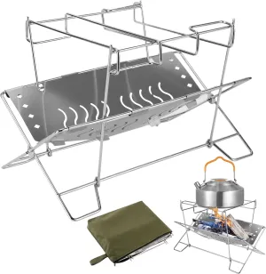 Grill Rack for Outdoor,Stainless Steel Foldable Campfire Rack | Grilling Supplies, Campfire Organizer Stand for Patio Camping Backyard Barbecue Activities