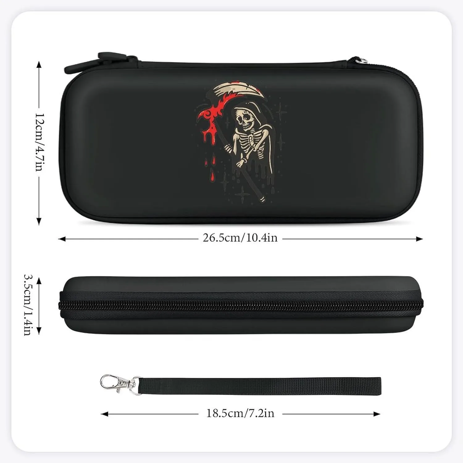 Grim Reaper Hard Shell Travel Case with Rope 15 Game Card Pockets Compatible with Switch Protective