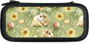 Guinea Pigs Sunflower Grassland Hard Shell Travel Case with Rope 15 Game Card Pockets Compatible with Switch Protective