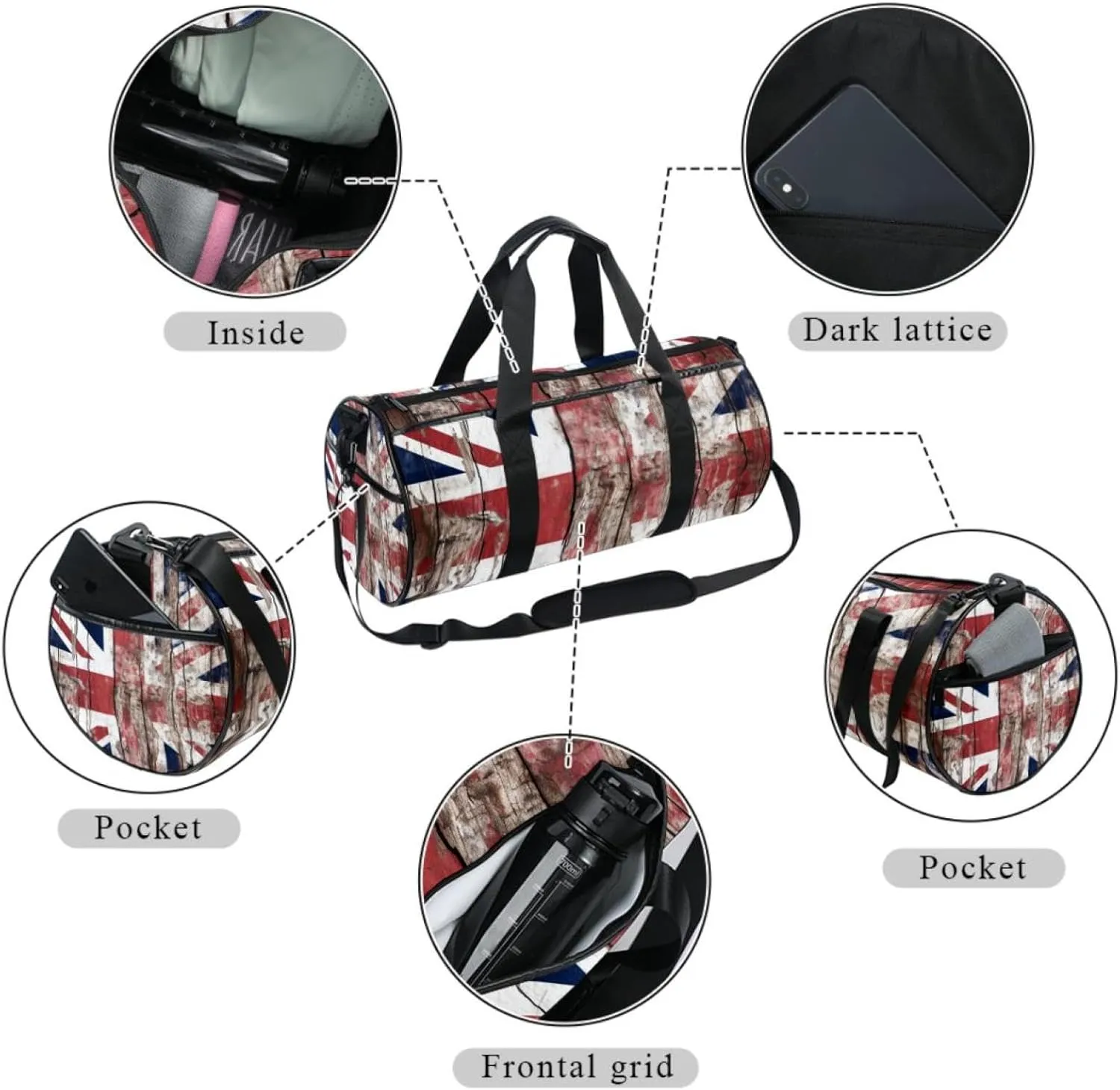 Gym Bag for Women,Small Gym Bag for Men,British Flag Wall Texture,Overnight Bag