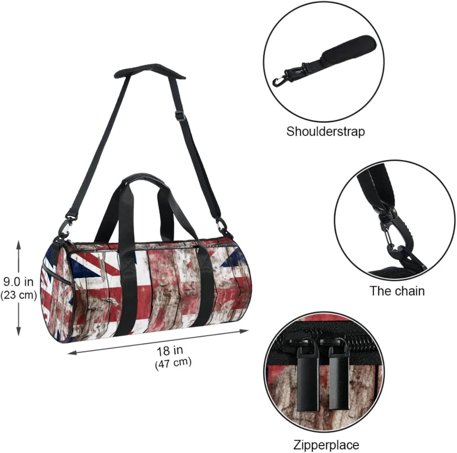 Gym Bag for Women,Small Gym Bag for Men,British Flag Wall Texture,Overnight Bag