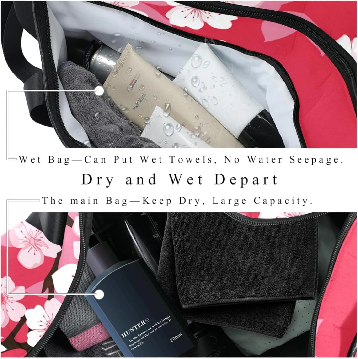 Gym Bag for Women,Small Gym Bag for Men,Cherry Blossoms,Overnight Bag