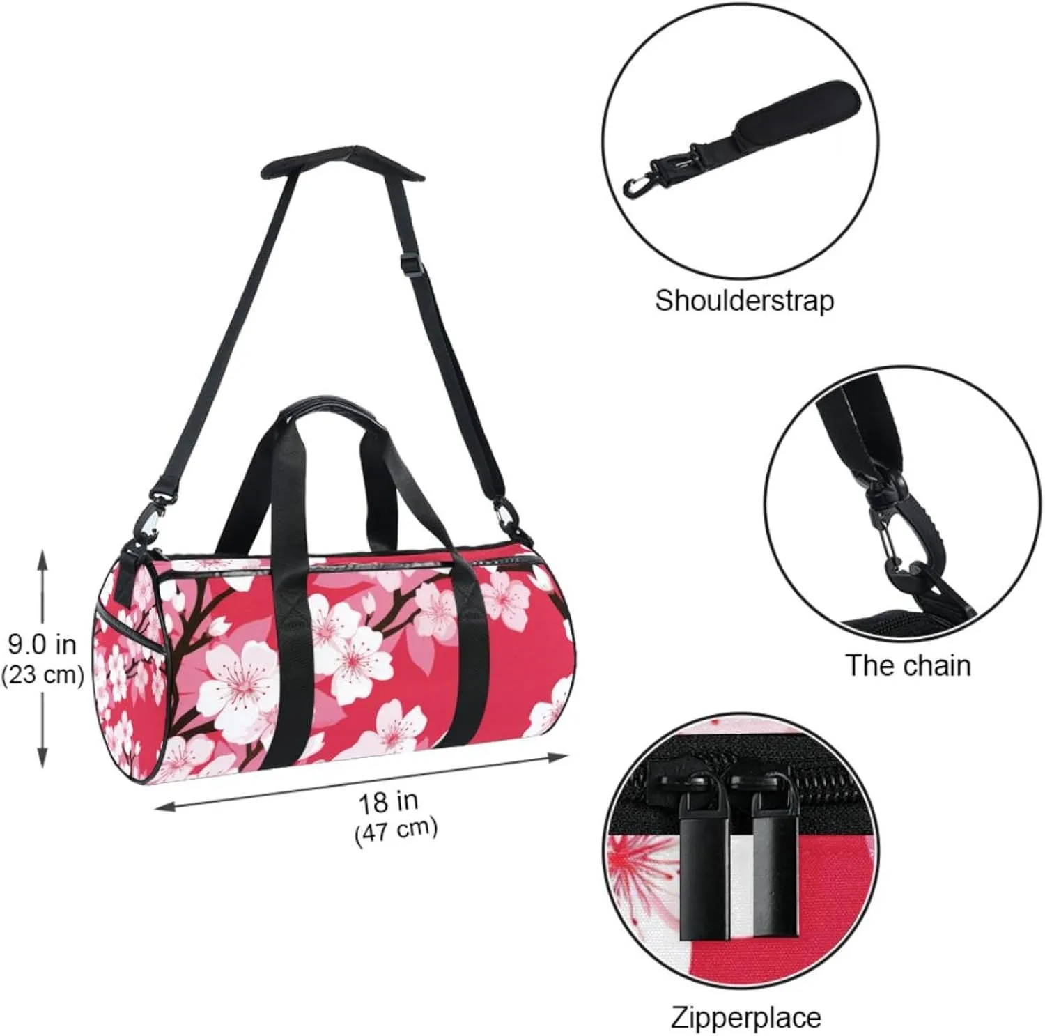 Gym Bag for Women,Small Gym Bag for Men,Cherry Blossoms,Overnight Bag