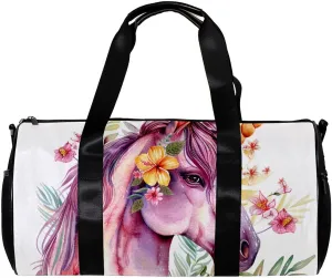 Gym Bag for Women,Small Gym Bag for Men,Colored Flower Bush Unicorn,Overnight Bag