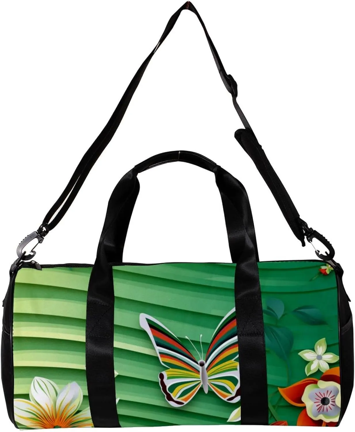 Gym Bag for Women,Small Gym Bag for Men,Colored Striped Flower Butterfly,Overnight Bag