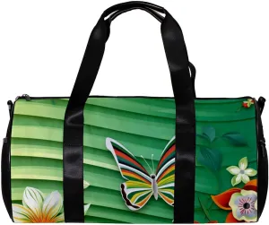 Gym Bag for Women,Small Gym Bag for Men,Colored Striped Flower Butterfly,Overnight Bag